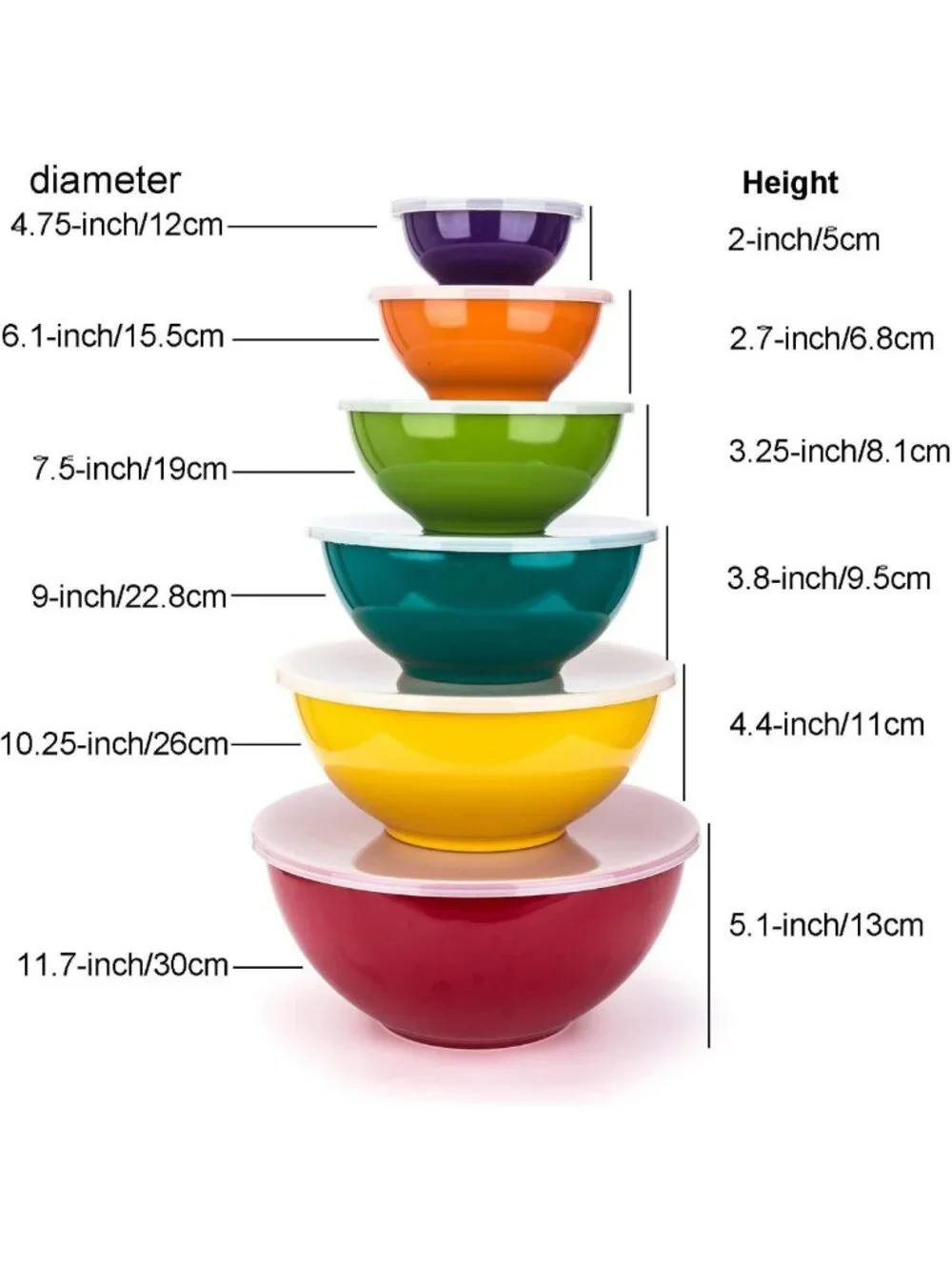 Colorful 6-Piece Melamine Mixing Bowls Set with Lids - Durable & Lightweight